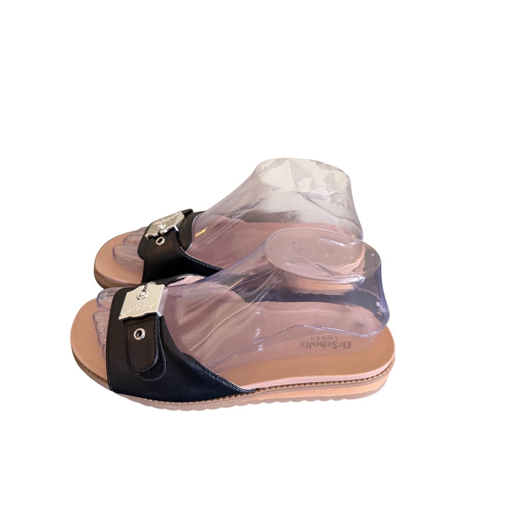 Dr. Scholls Island Icon Black Slide Sandals Metallic Buckle Comfort Shoes 7M